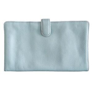 RED ENVELOPE Pale Blue Leather Travel Jewelry Case Pouch 10 3/4”x 6 1/2”